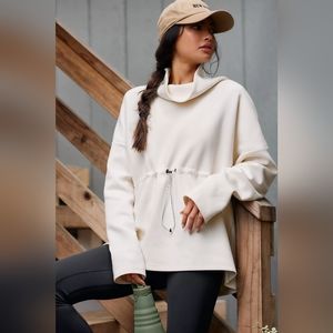 Varley Barton Ivory Turtleneck Sweatshirt Anthropologie Drawstring Waist